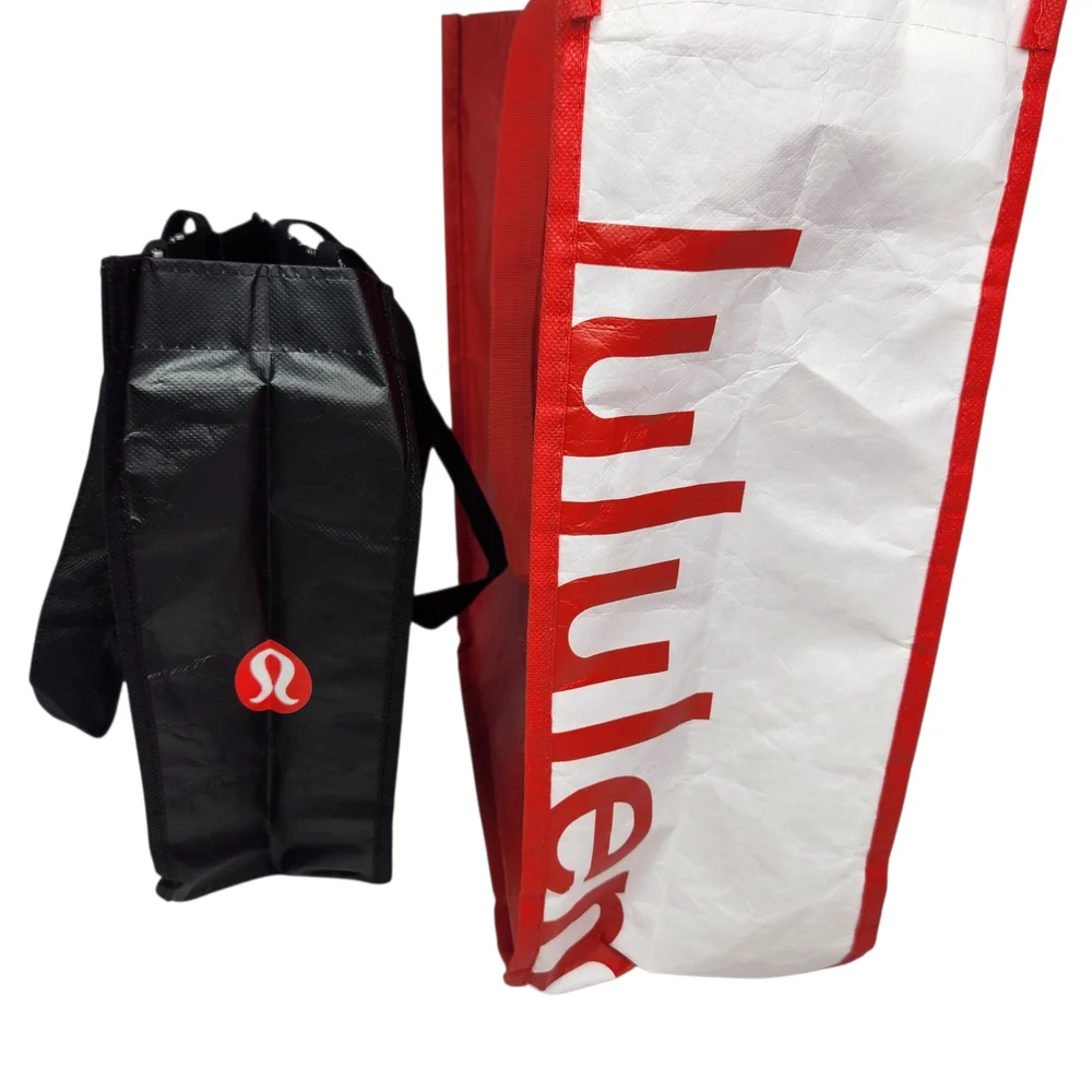 Lululemon Reusable Shopping Tote Bag Set (Lot of 2) - Red & Black Typography - Picture 3 of 9